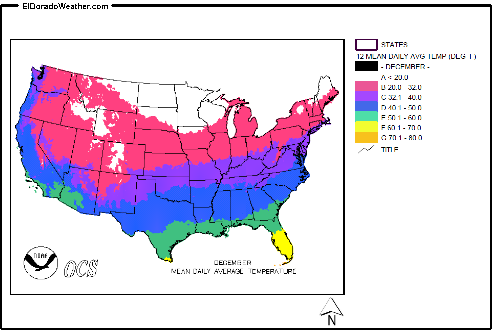 United States December Yearly Annual Mean Daily Average Temperature